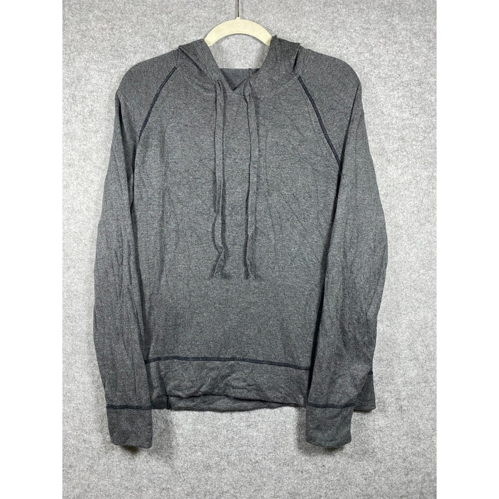 Elliott Lauren Womens Gray Knit Raglan Sleeve Drawstring Hoodie Sweatshirt S